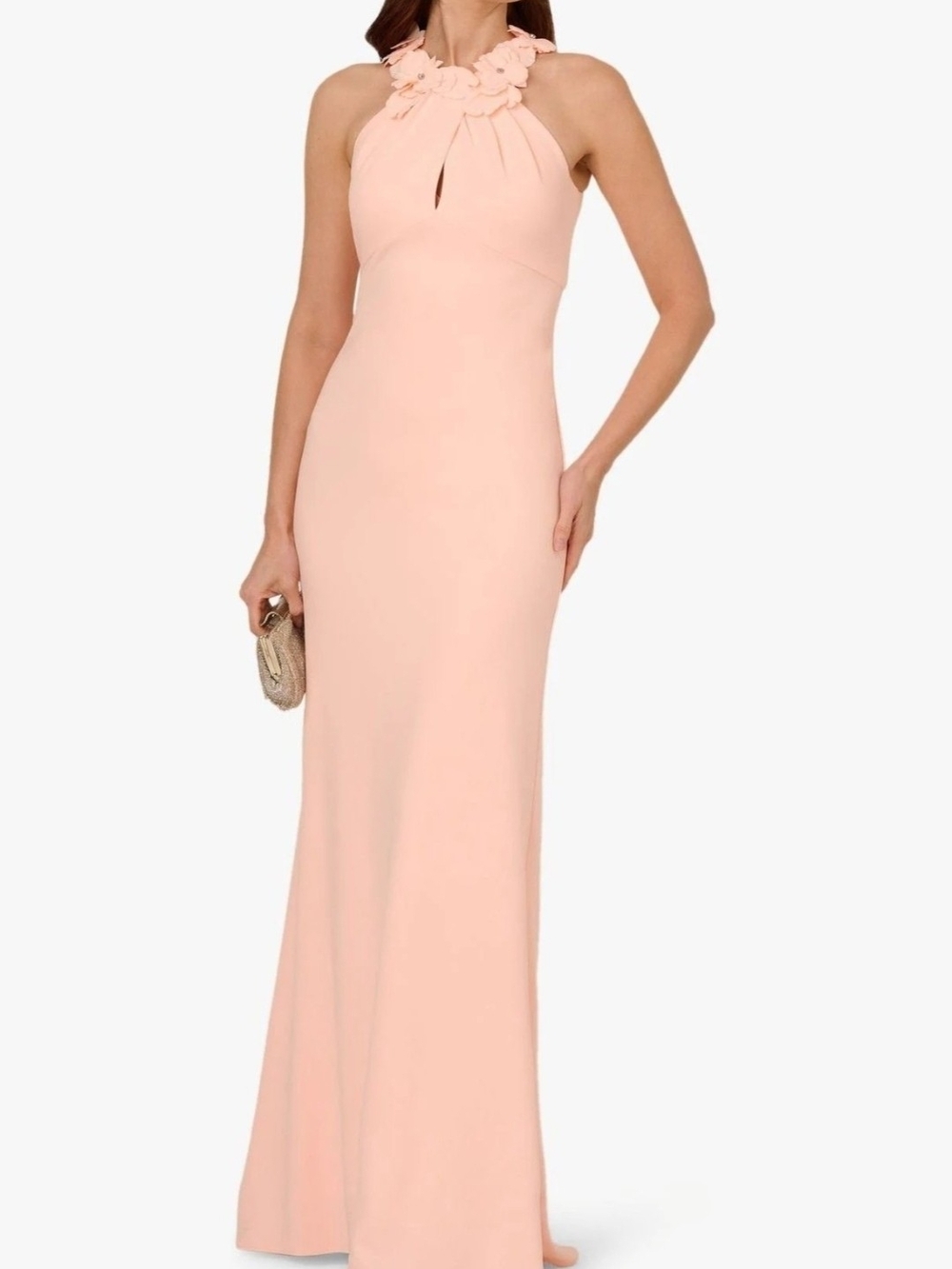 Adrianna Papell Women's Pink Embellished Rosette Halter Gown Dress Size 16
